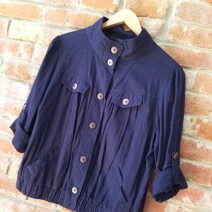 Mine - Navy Blue Linen Blend Jacket